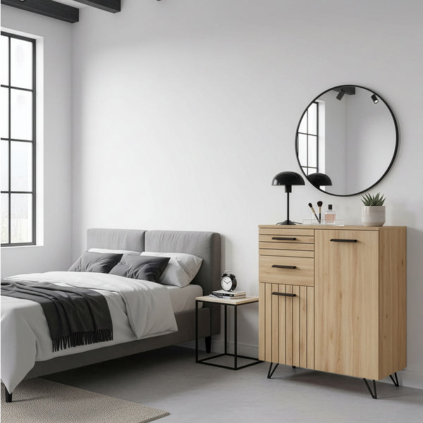 Credenza Noppen con Cassetti e Ante Mobile Contenitore - Effetto Rovere - Varie Misure [en.casa]