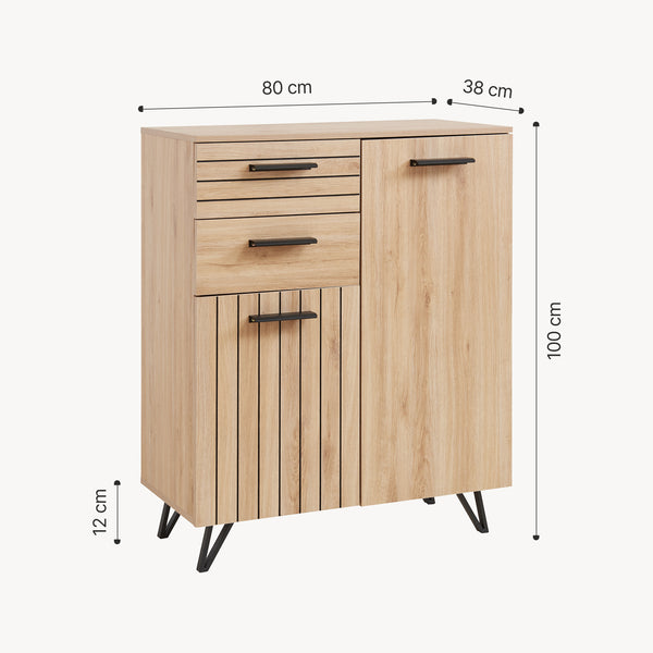 Credenza Noppen con Cassetti e Ante Mobile Contenitore - Effetto Rovere - Varie Misure [en.casa]