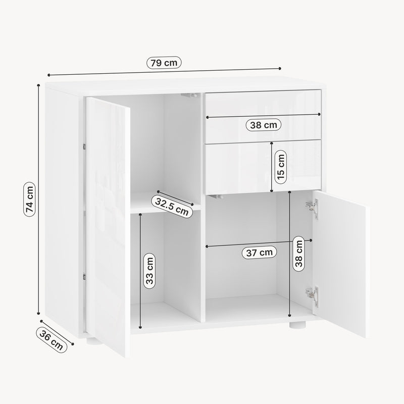 Schizzo in scala Comò Paarl con 2 Ante e 2 Cassetti 74x79x36 cm [en.casa] 