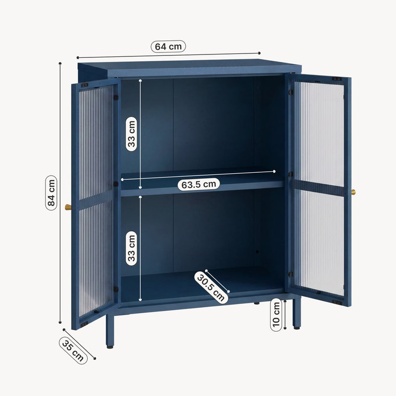 Schizzo in scala Credenza Säkylä Comò con Ante in Vetro Scanalato [en.casa]