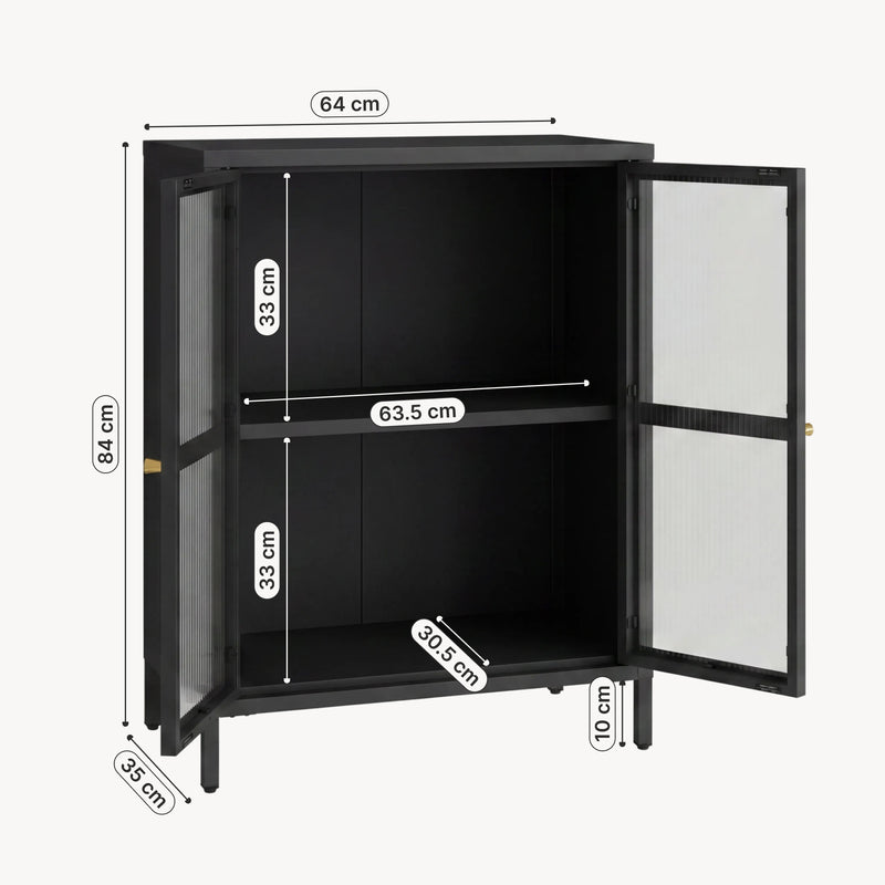 Schizzo in scala Credenza Säkylä Comò con Ante in Vetro Scanalato [en.casa]