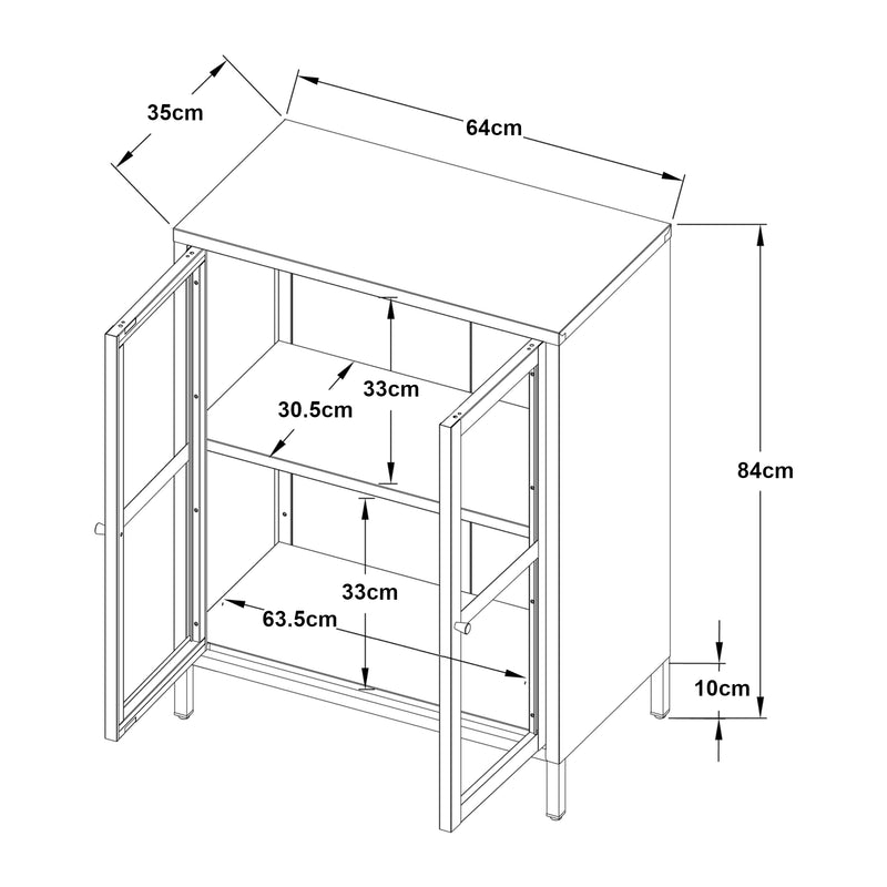 Schizzo in scala Credenza Säkylä Comò con Ante in Vetro Scanalato [en.casa]