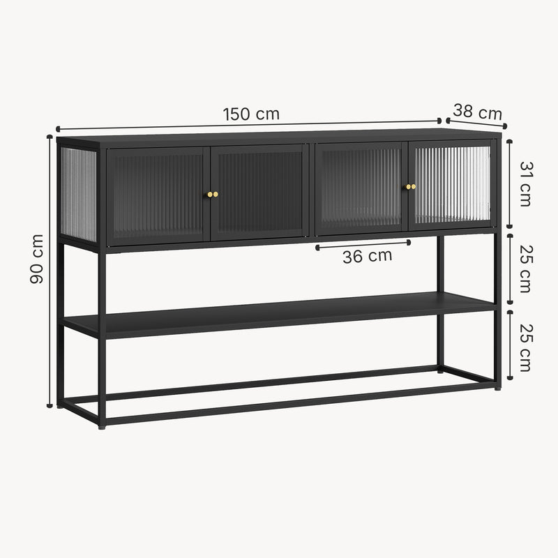 Schizzo in scala Credenza Bassa Säkylä con Ante in Vetro Scanalato [en.casa] 
