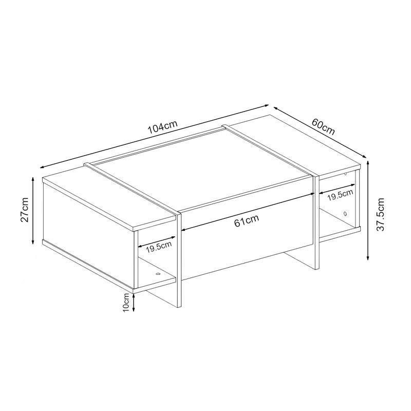 Schizzo in scala Tavolino Centrale da Salotto Tavak 104 x 60 x 38 cm [en.casa]