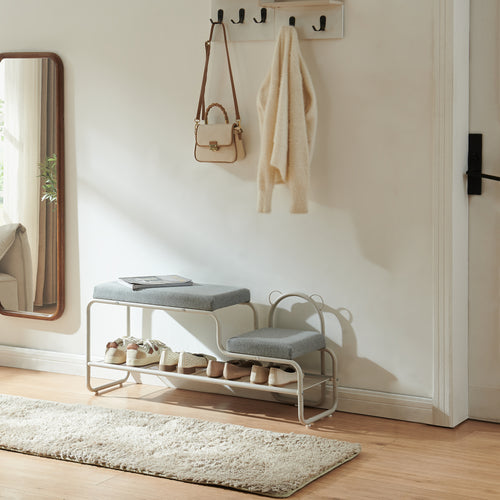 Panca Portascarpe Jässaatka con Sgabello per Bambini 100 x 32 x 46 cm - Grigio [en.casa]
