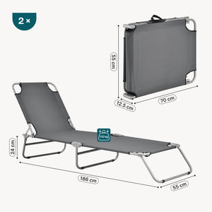 Set di 2 Lettini Prendisole Carcao con Schienali Reclinabili Sdraio Portatile casa.pro