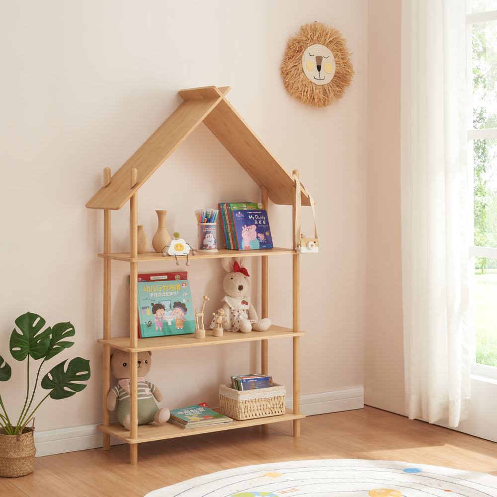 Kinderregal Hamarøy Bambus in Hausoptik 137x90x30cm [en.casa] - premiumXL