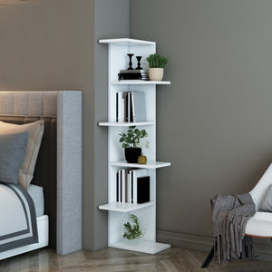 Scaffale Angolare 'Pandrup' Mobile Espositore a 6 Ripiani Porta Libri Portapiante - Bianco [en.casa] 