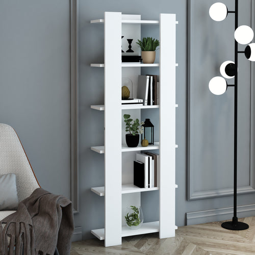 Libreria 'Præstø' Scaffale da Terra con 6 Ripiani Portaoggetti - Bianco [en.casa] 