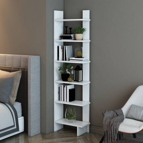 Libreria 'Midtdjurs' Scaffale da Terra Mobile Espositore a 6 Ripiani - Bianco [en.casa] 