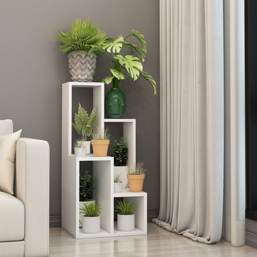 Set di 2 Scaffali Componibili 'Ringkøbing' Mobile Espositore con Ripiani Quadrati in Altezze Diverse Portafiori Portapiante Portaoggetti - Bianco [en.casa]
