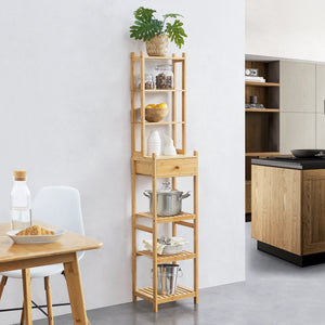 Standregal Siilinjärvi aus Bambus 163 x 33 x 28 cm bis 5 kg Natur [en.casa] - premiumXL