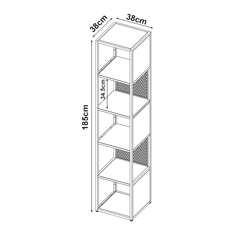 Schizzo in scala Scaffale da Terra Finspång Libreria in Acciaio 185 x 38 x 38 cm [en.casa]