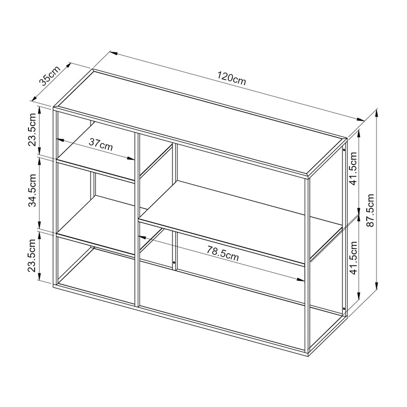 Schizzo in scala Scaffale Basso da Terra Isojoki Libreria in Acciaio 120 x 35 x 88 cm - [en.casa]