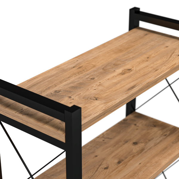 Scaffale a Terra ''Skørping Libreria con 3/4/5 Ripiani Mobile Espositore con Telaio in Metallo - Nero / color Legno [en.casa]