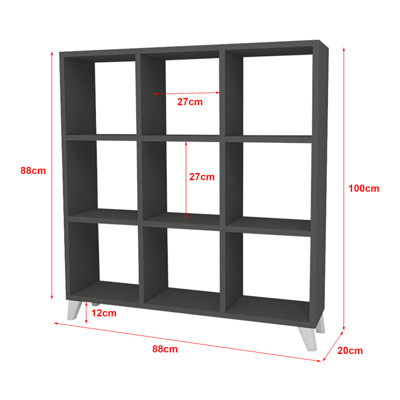 Schizzo in scala Libreria 'Svedala' Scaffale da Terra con 9 Scomparti Aperti a Forma di Cubo Mobile Espositore - Vari Colori [en.casa] 
