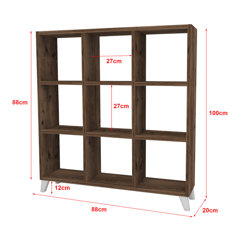 Schizzo in scala Libreria 'Svedala' Scaffale da Terra con 9 Scomparti Aperti a Forma di Cubo Mobile Espositore - Vari Colori [en.casa] 