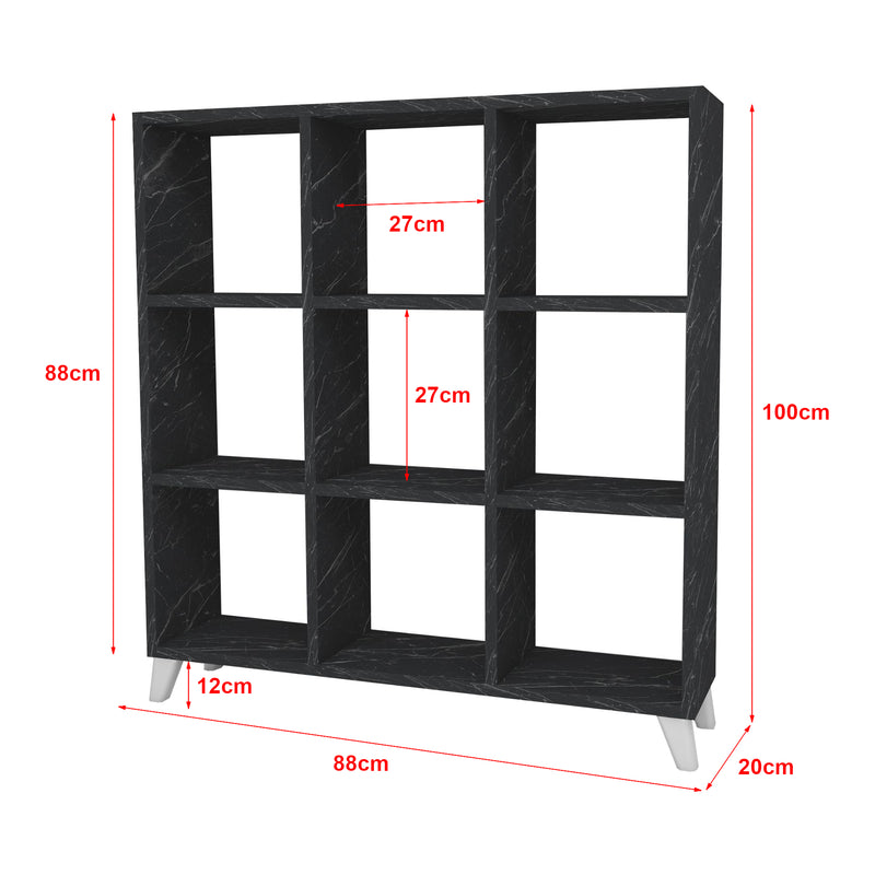 Schizzo in scala Libreria 'Svedala' Scaffale da Terra con 9 Scomparti Aperti a Forma di Cubo Mobile Espositore - Vari Colori [en.casa] 