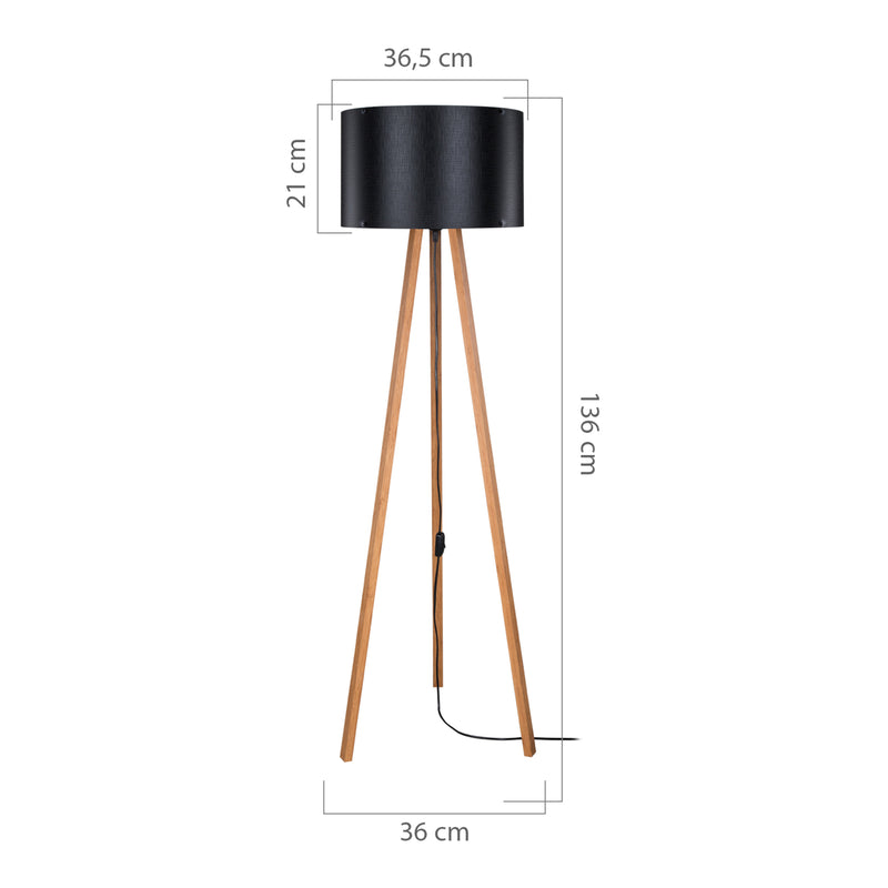 Schizzo in scala Lampada da Terra 'Keynes' Piantana a Treppiedi con Paralume Cilindrico in Tessuto/PVC - Vari Colori [lux.pro]