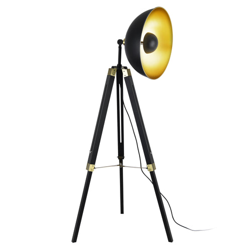 [lux.pro] Lampada da Terra, Piantana a Treppiede con Testa Girevole Lampada a Stelo in Stile Industriale E27 60W Paralume in Metallo - Base in Legno/Metallo - Nero/Ottone