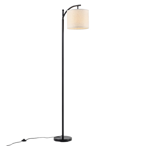 Lampada da Terra 'Coventry' Piantana in Metallo Nero con Paralume in Tessuto Beige [lux.pro]