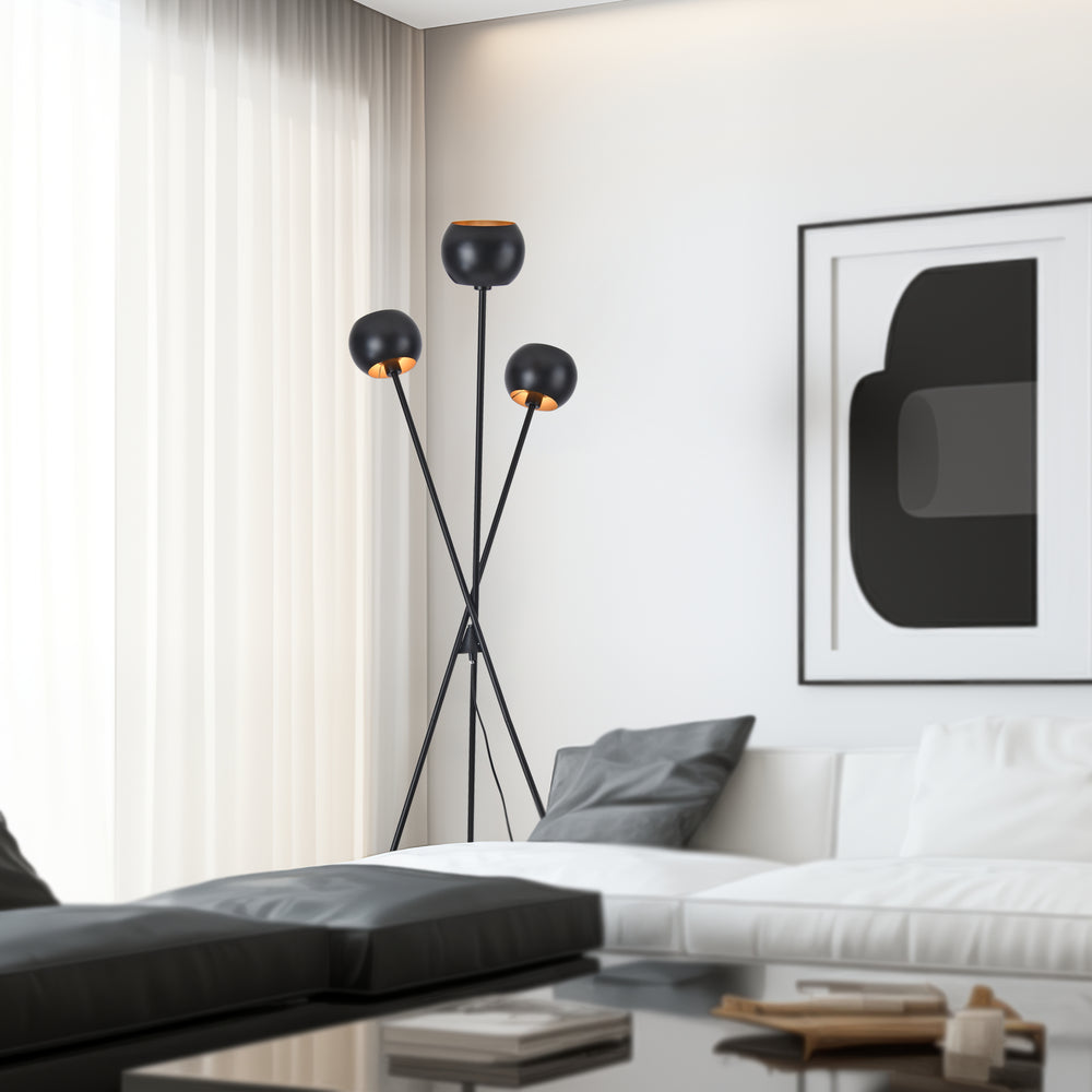 Lampada da terra Nykvarn 3 luci Nero / Oro [lux.pro] - premiumXL