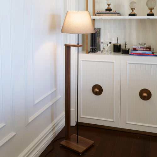 Lampada da Terra 'Bromwich' Lampada a Stelo con Sostegno in MDF color Legno Piantana con Paralume  in Tessuto a Forma di Cono - Vari Colori - lux.pro