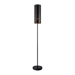 Lampada da terra - Altezza 142 cm - Piantana in Metallo con Paralume Cilindrico con Fori Lampada a Stelo - Nero - lux.pro