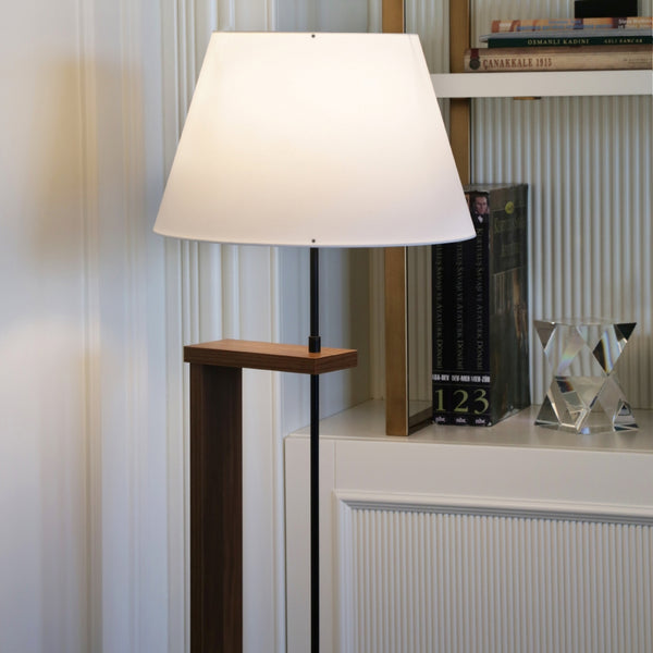 Lampada da Terra 'Bromwich' Lampada a Stelo con Sostegno in MDF color Legno Piantana con Paralume  in Tessuto a Forma di Cono - Vari Colori - lux.pro