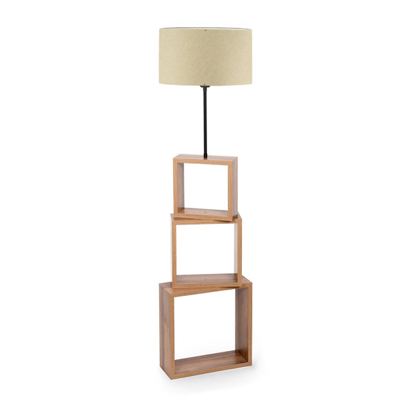 Lampada da Terra 'Mansfield' Piantana con Base a 3 Scomparti Forma di Cubo e Paralume Cilindrico in Tessuto - Vari Colori - lux.pro 