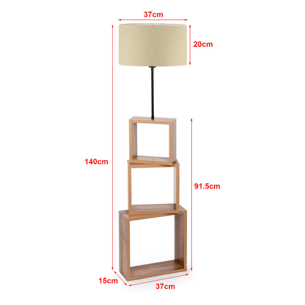 Lampada da Terra 'Mansfield' Piantana con Base a 3 Scomparti Forma di Cubo e Paralume Cilindrico in Tessuto - Vari Colori - lux.pro 