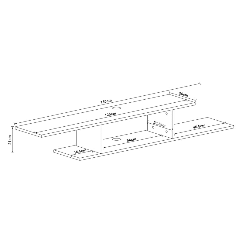 Schizzo in scala Mensola TV Støvring Sospesa a Muro 21 x 150 x 25 cm Vari Colori [en.casa] 