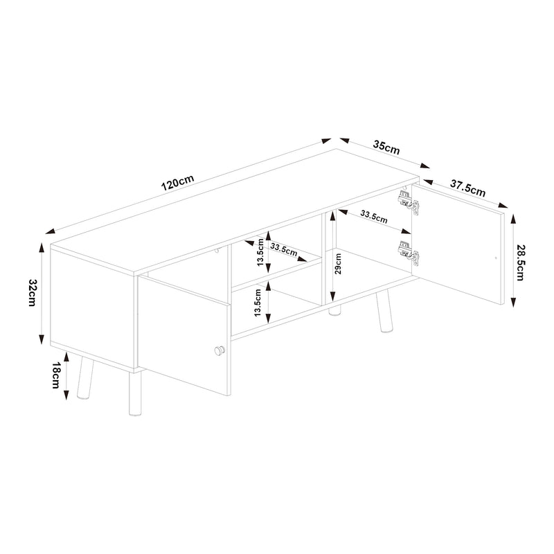 Schizzo in scala Mobile Porta TV Reyljand con 2 Ante 120x35x50 cm - Vari Colori [en.casa]