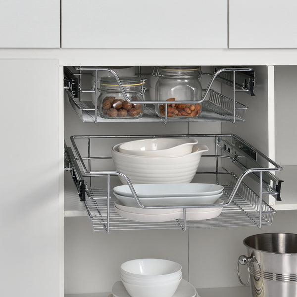 Set da 2 cassetti telescopici in varie dimensioni Acciaio Argento [en.casa]