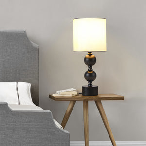 Lampada da Tavolo 'Wrexham' Base in Metallo Nero, Paralume / Abat-jour in Tessuto Bianco [lux.pro] 