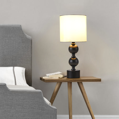 Lampada da Tavolo 'Wrexham' Base in Metallo Nero, Paralume / Abat-jour in Tessuto Bianco [lux.pro] 