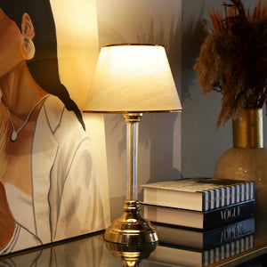 Lampada da Comodino 'Paisley' Lampada da Tavolo con Paralume in Tessuto e Stelo in Plastica - color Ottone / Beige - lux.pro 
