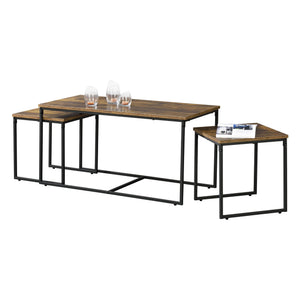 Set di 3 Tavolini da Salotto Haparanda Forma di Cubo/Rettangolare - Color Legno Scuro/Nero [en.casa]