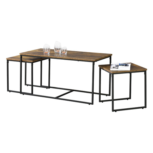 Set di 3 Tavolini da Salotto Haparanda Forma di Cubo/Rettangolare - Color Legno Scuro/Nero [en.casa]