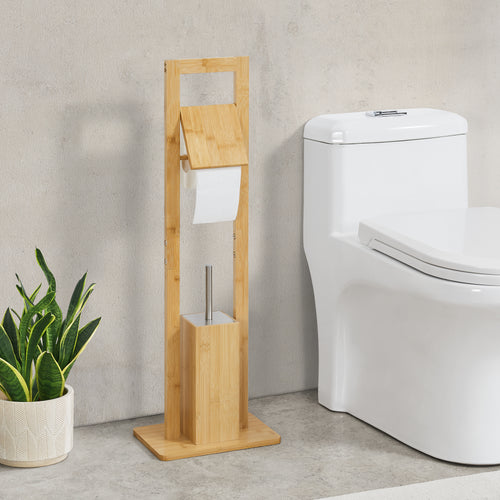 Set da bagno Västerås porta carta igienica con scopino bambù [en.casa] - premiumXL