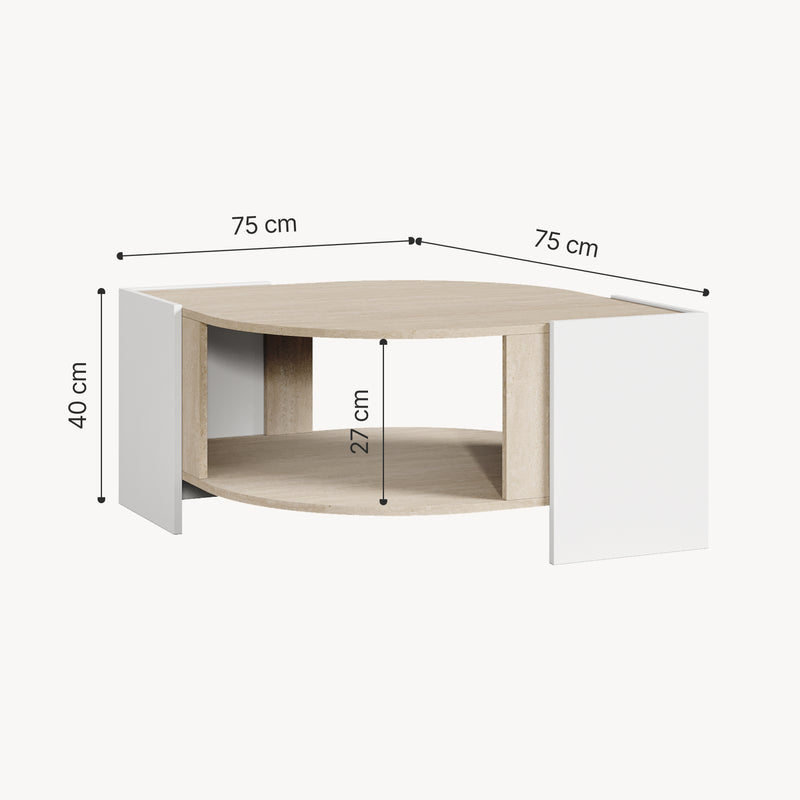 Schizzo in scala Tavolino Centrale da Salotto Klipsari con Piano Curvo 75 x 75 x 40 cm - Vari Colori [en.casa]