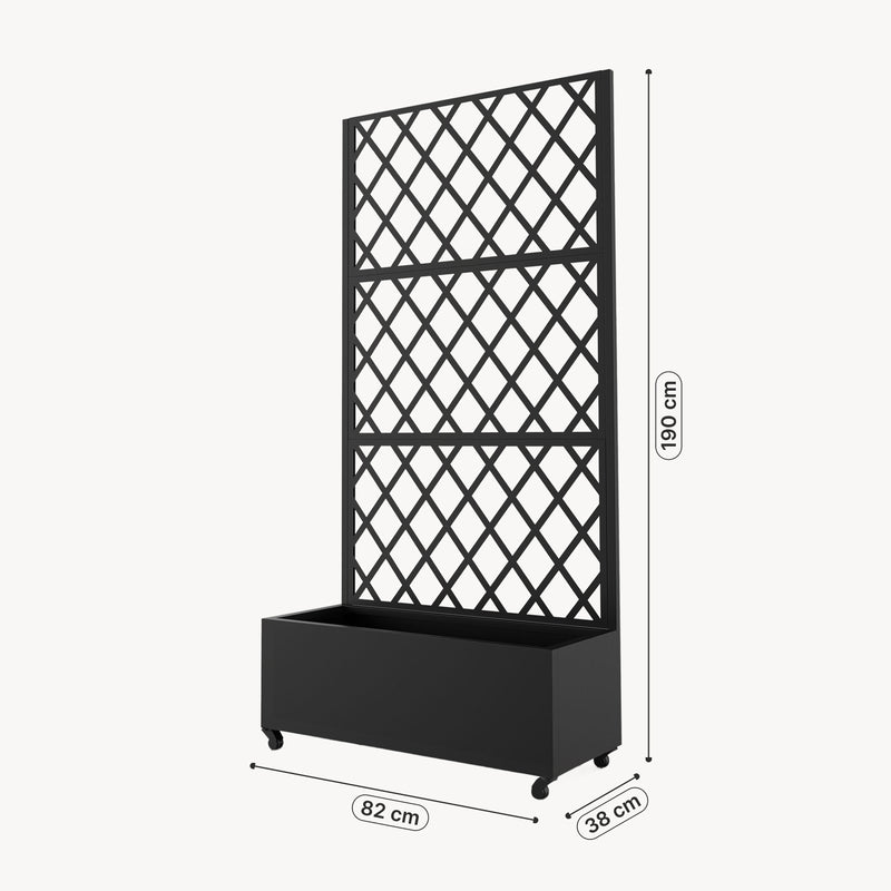 Schizzo in scala Fioriera con Spalliera Malja Divisorio a Rotelle 190 x 82 x 38 cm - Acciaio Nero casa.pro