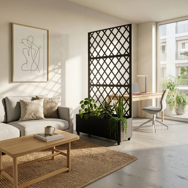 Fioriera con Spalliera Malja Divisorio a Rotelle 190 x 82 x 38 cm - Acciaio Nero casa.pro