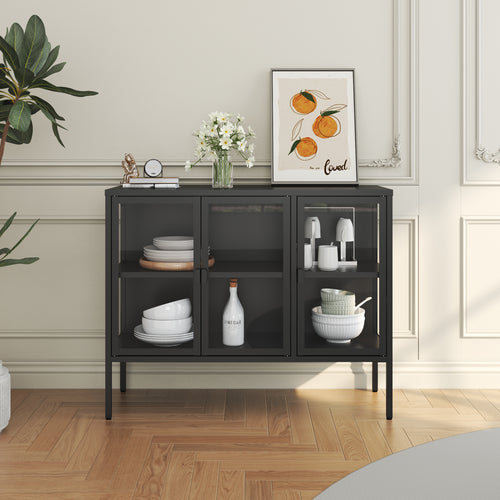Armadietto con Vetrina Borshavisa Credenza con Ante in Vetro [en.casa] 
