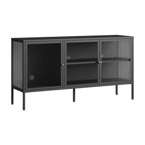 Credenza Vinterhavn in Acciaio con Ante in Vetro Scanalato [en.casa] 