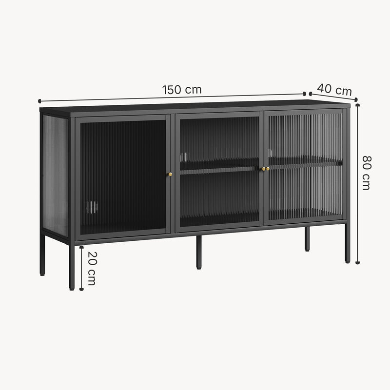 Schizzo in scala Credenza Vinterhavn in Acciaio con Ante in Vetro Scanalato [en.casa] 