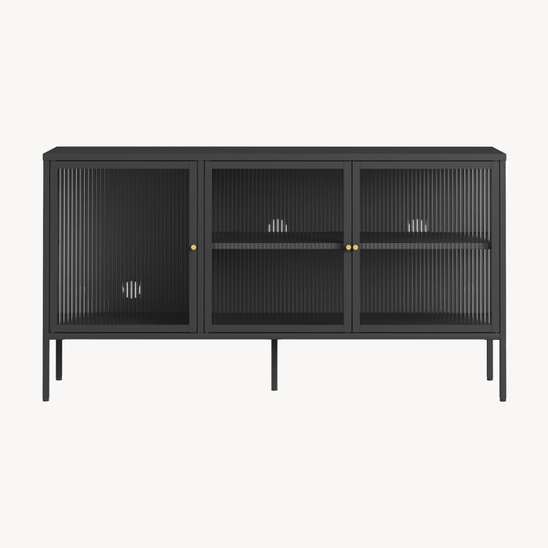 Credenza Vinterhavn in Acciaio con Ante in Vetro Scanalato [en.casa] 