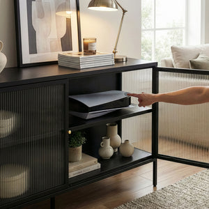 Credenza Vinterhavn in Acciaio con Ante in Vetro Scanalato [en.casa] 