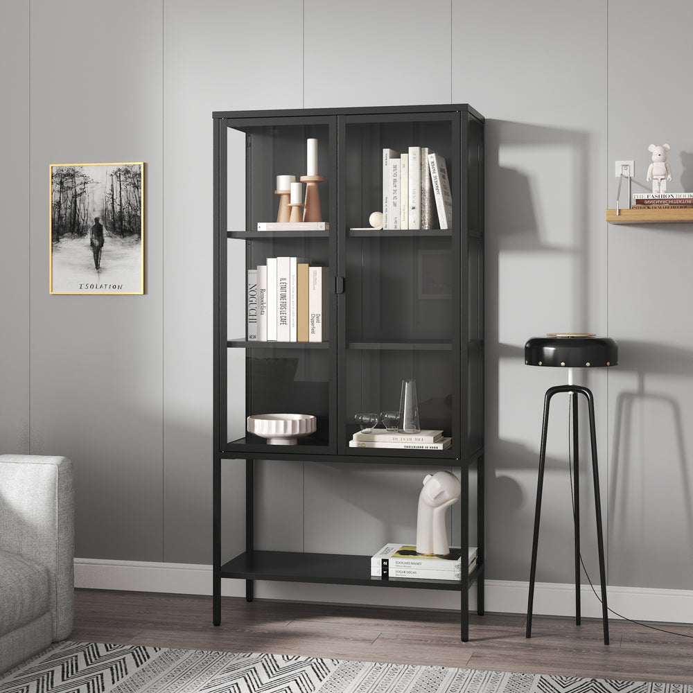 Vetrina Borshavisa in acciaio, 2 ante, 160x80x35 cm, nero [en.casa]