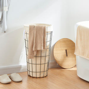 Wäschekorb Skive mit Wäschesack 40 L Metall Schwarz [en.casa] - premiumXL